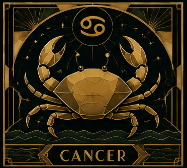 Art Deco Cancer image, green and gold